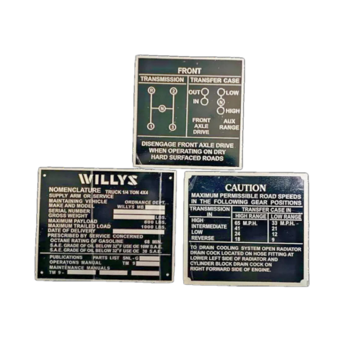 FITS Jeeps Willys Ford CJ2A CJ3A CJ3 Aluminum Black Dash Data Plate Set Of 3