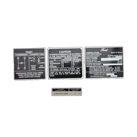 Fits Jeeps Willys Ford CJ2A CJ3A CJ3 Dash Data Plate Aluminum Black Set Of 4